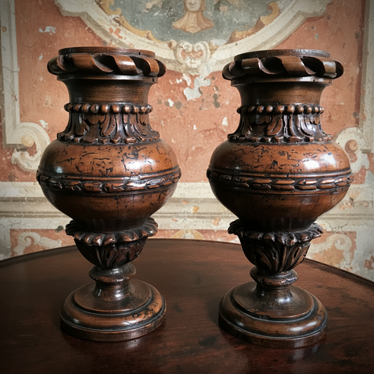 A Pair of Italian Renaissance Turned and Carved Walnut Altar Vases
Lombardy or Emilia c.1570–1600