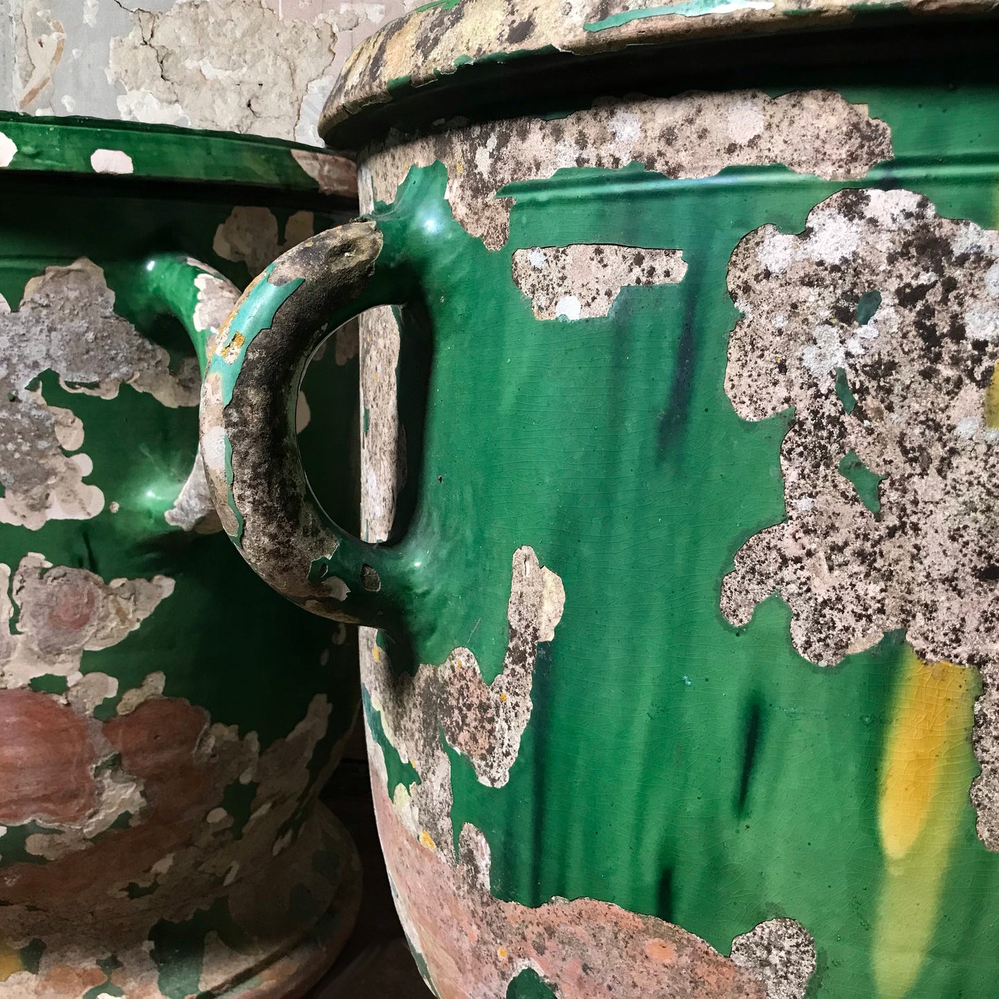 Huge Pair of Green Glazed Castelnaudary Citrus Jardinieres c.1850