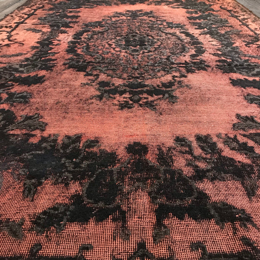 Antique Artisan Re-Worked Turkish Carpet Black & Peach