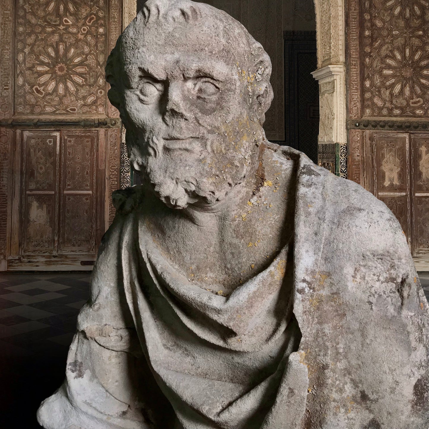 Exquisite 17th-18th Century Limestone Statue of Aristotle from French Chateaux de Percy-Le-Pautel