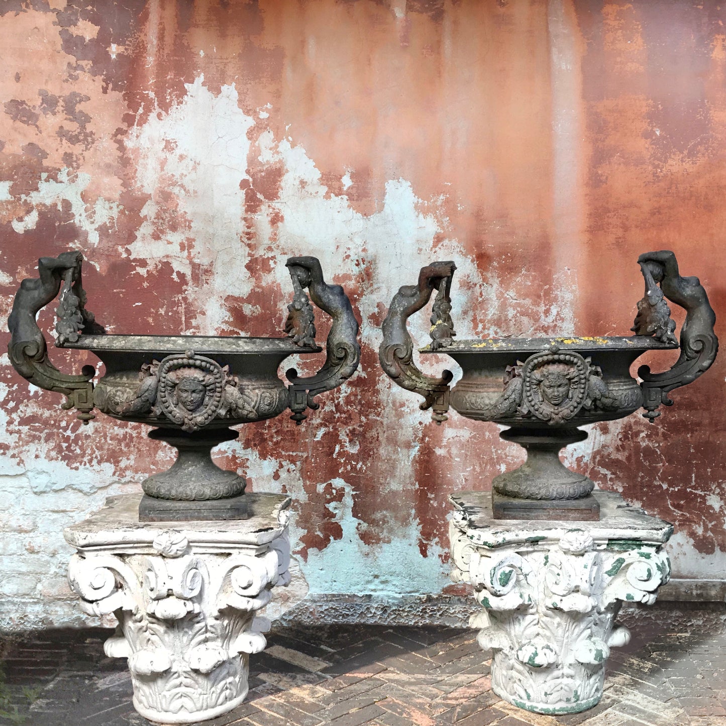Pair of Grand Scale Cast Iron Urns
