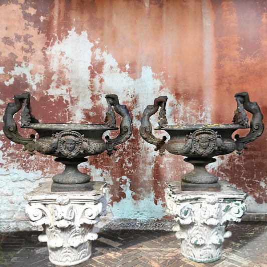 Pair of Grand Scale Cast Iron Urns
