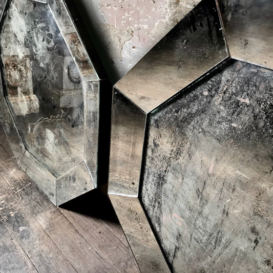 Pair of French Antique Mirror Glass Hexagonal Mirrors