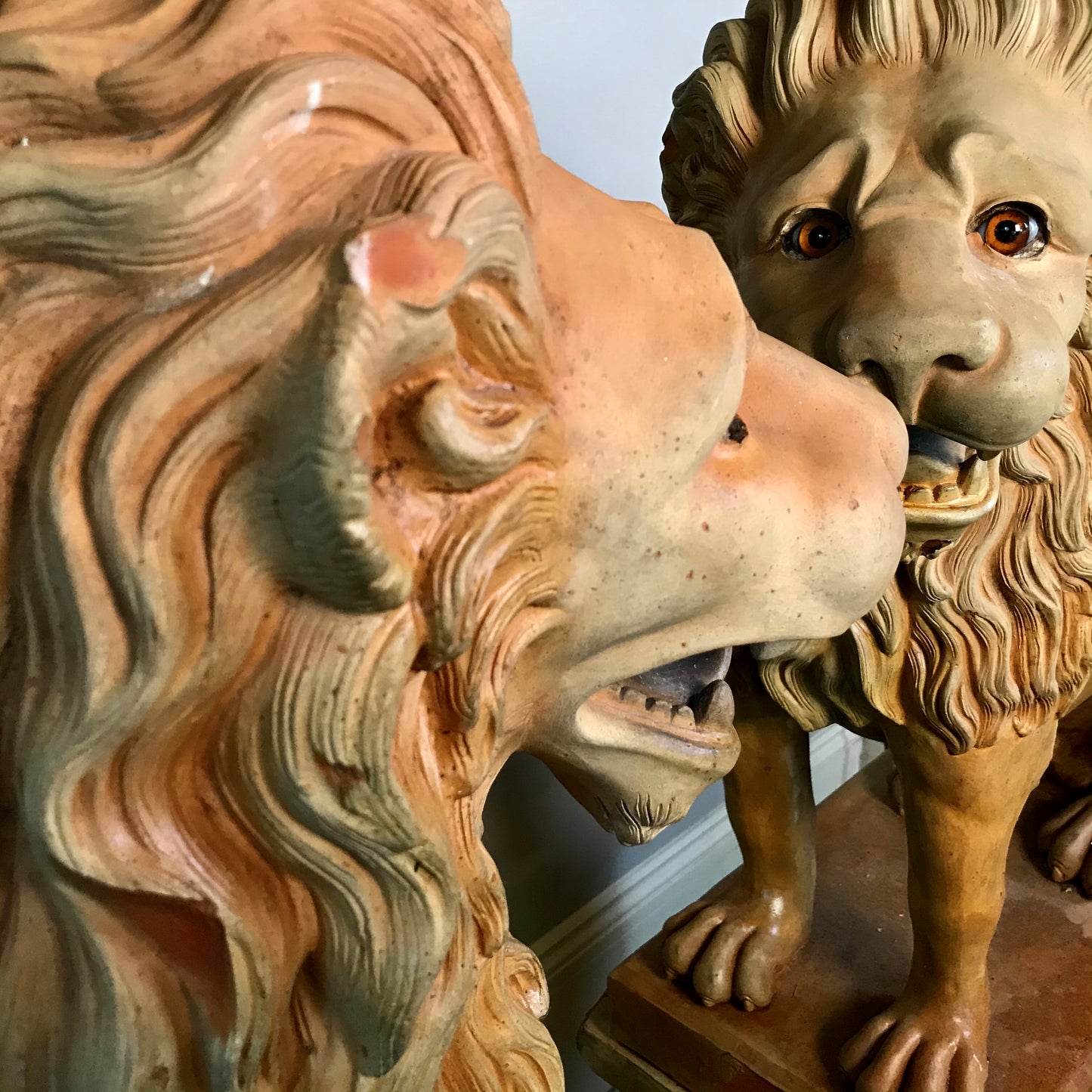 French Terracotta Lion Sculptures by Mandeville-Combeleran 1880-1905