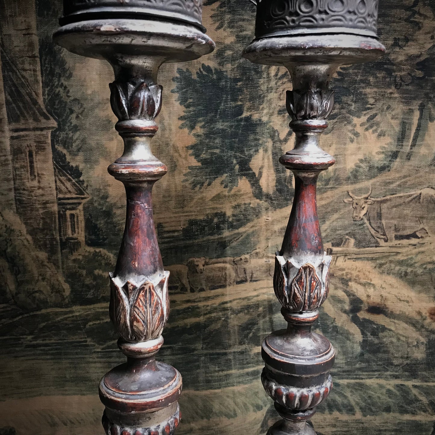 Pair of Venetian Baroque Silver Gilded Candlesticks c.1760