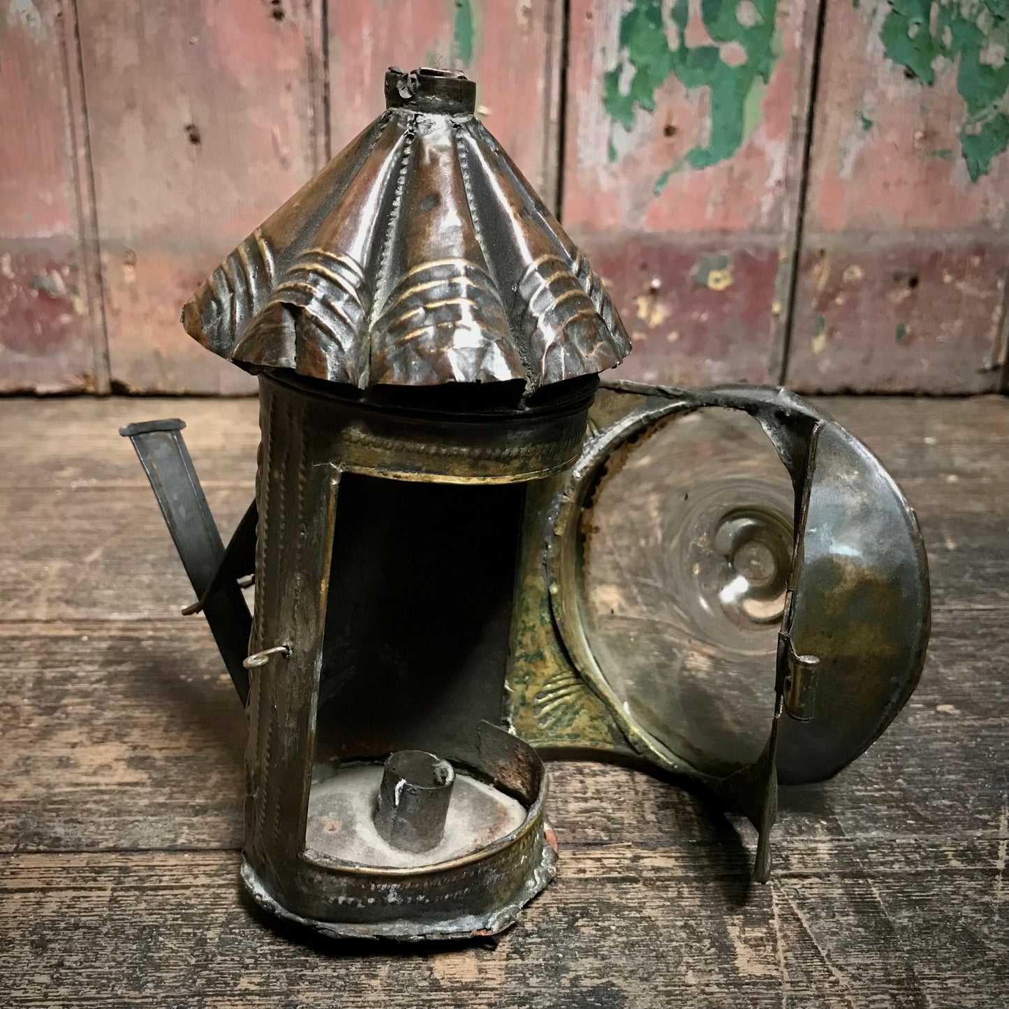 North European Repoussé Brass Candle Lantern c.1750