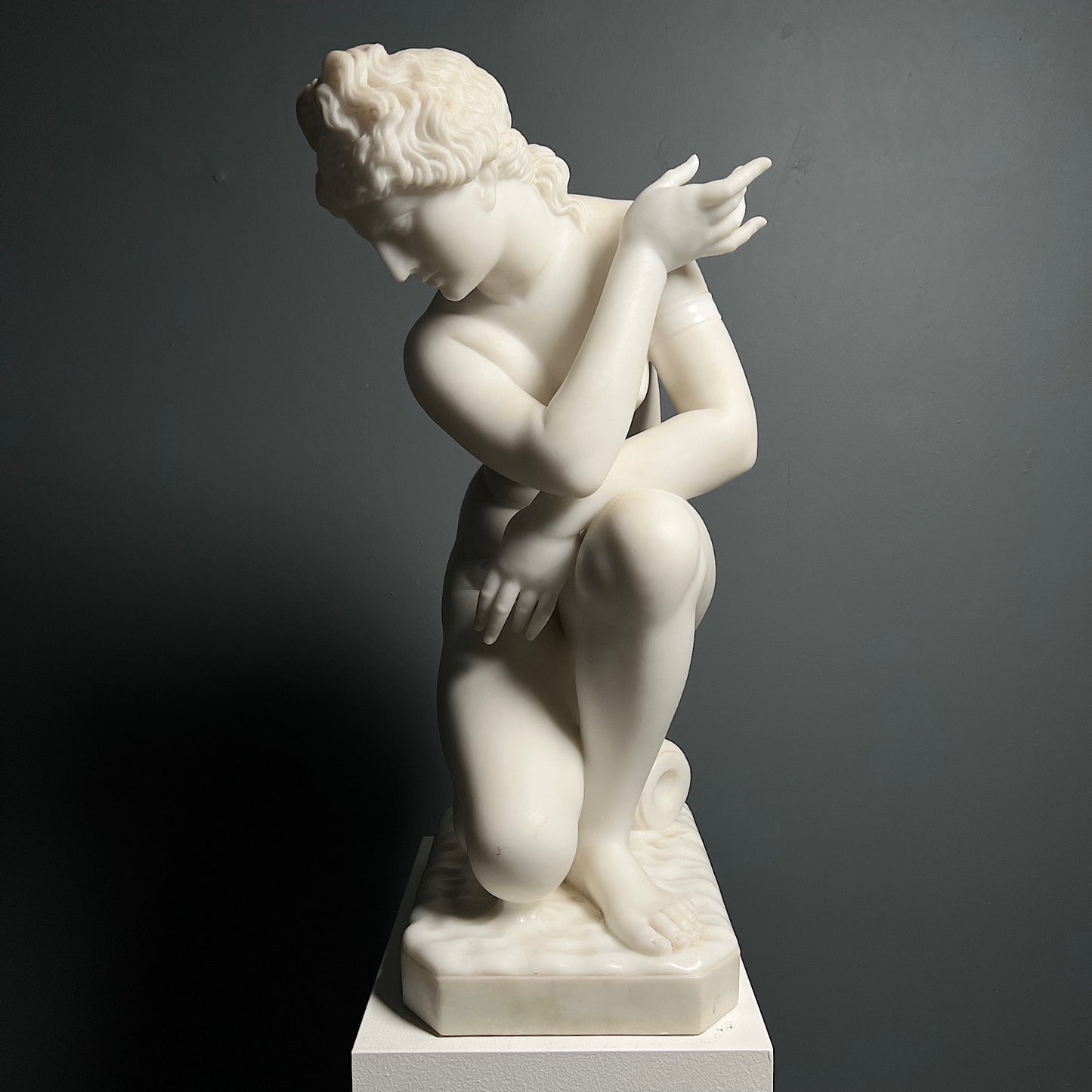 Italian Marble Statue of Crouching Venus 19th Century