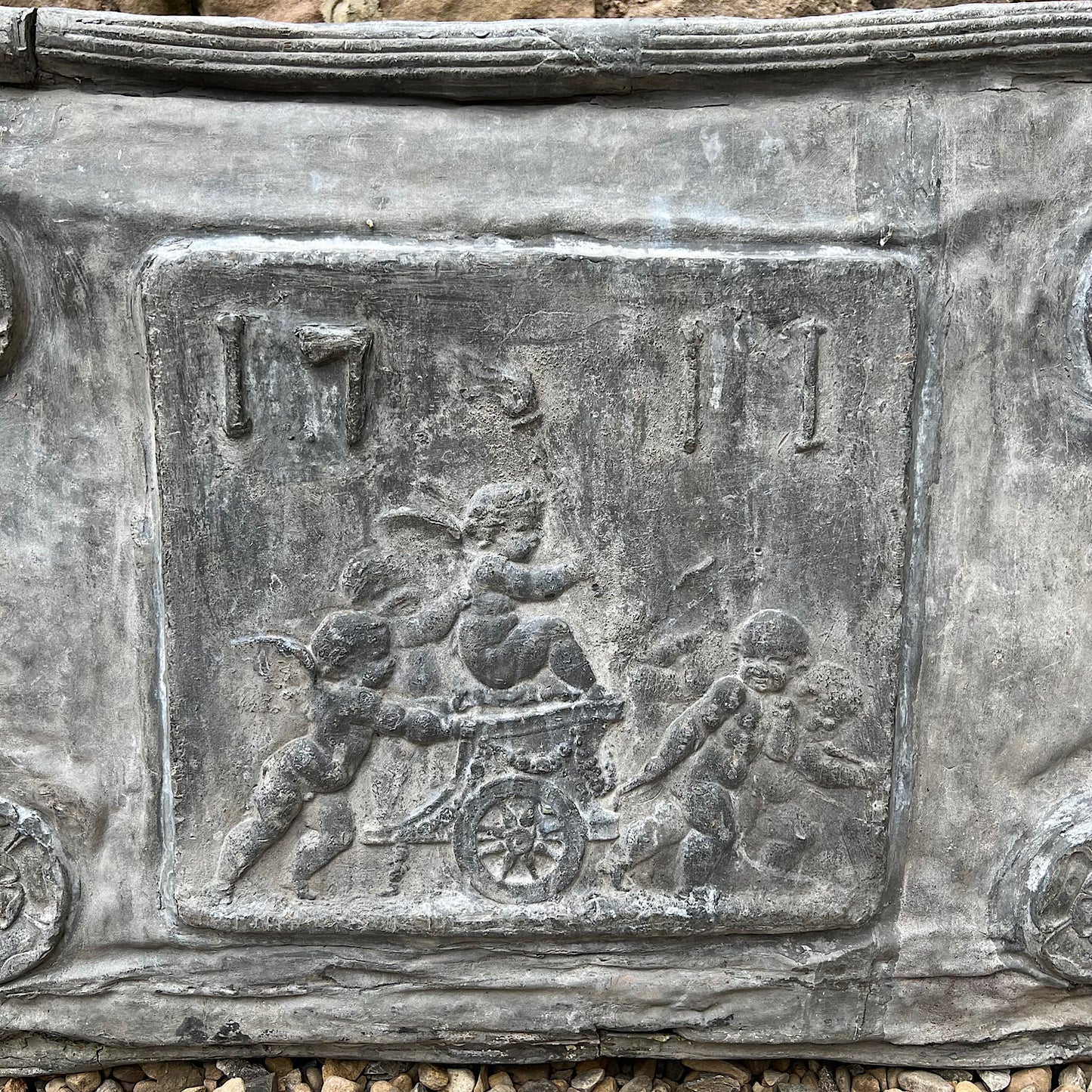 Rare Queen Anne Lead Cistern with Cherubs 1711