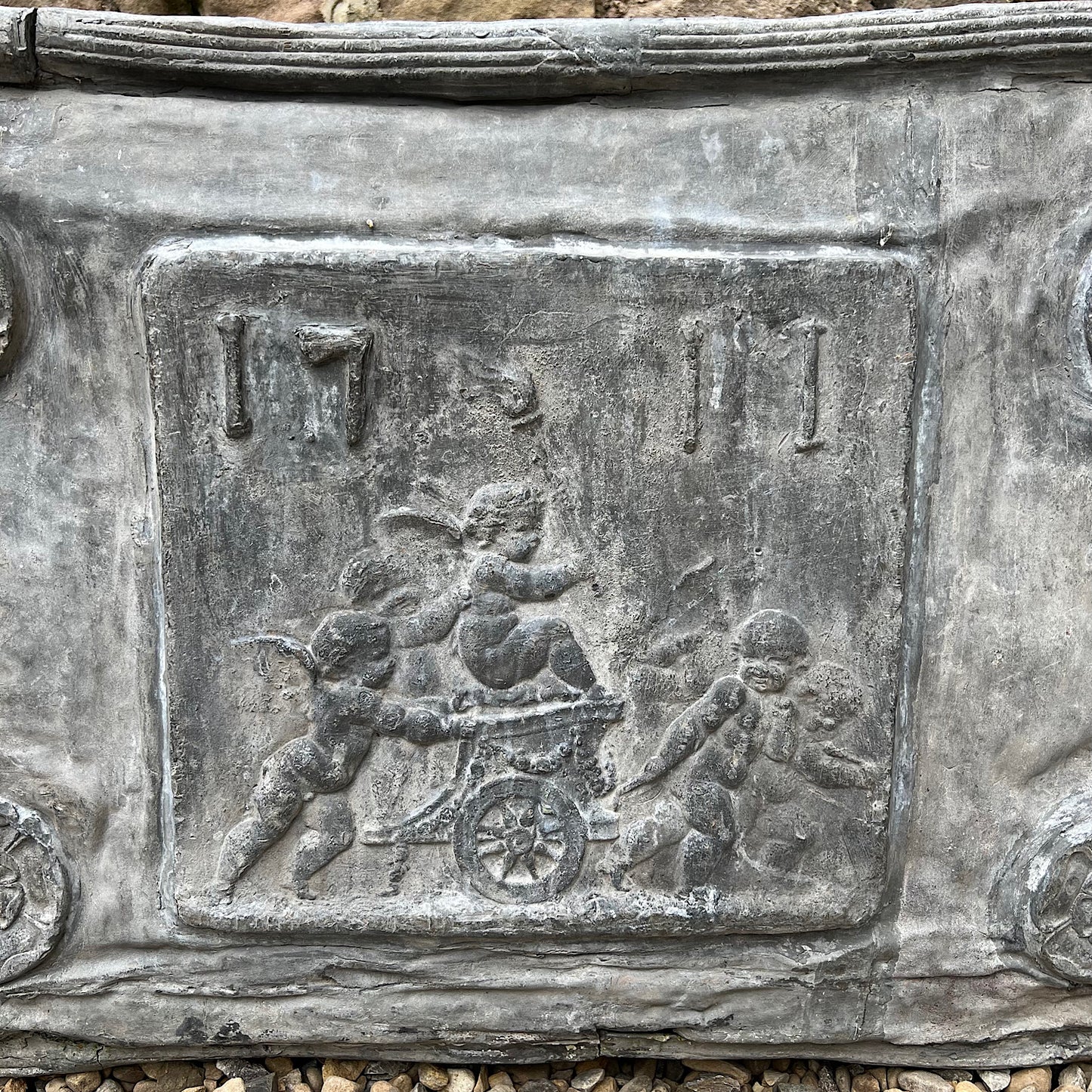 Rare Queen Anne Lead Cistern with Cherubs 1711