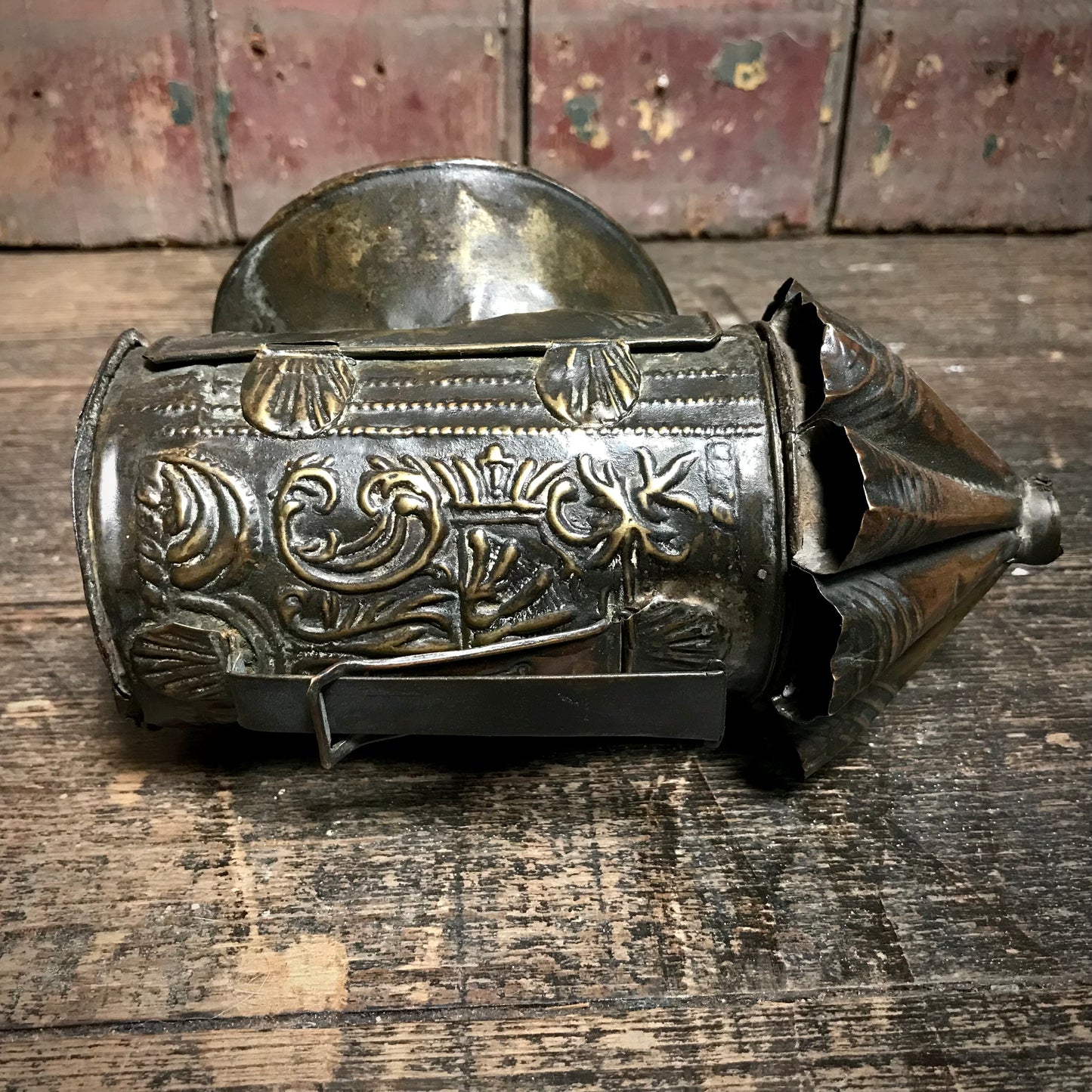 North European Repoussé Brass Candle Lantern c.1750