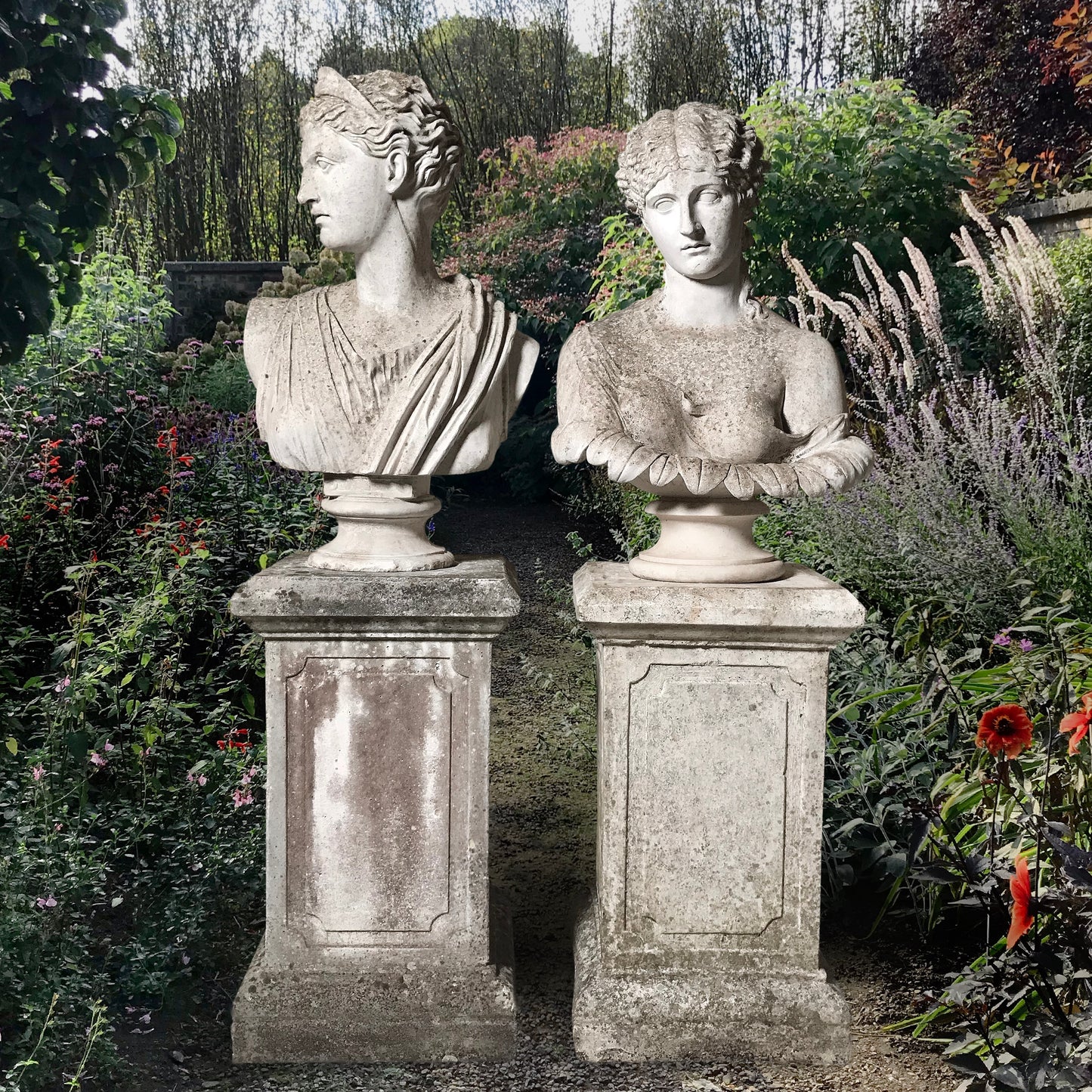 Busts of Athena and Antonia with Plinths