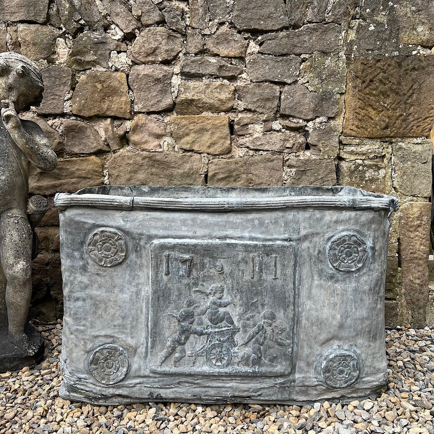 Rare Queen Anne Lead Cistern with Cherubs 1711