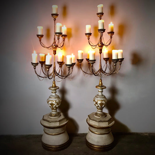 Large Pair of Florentine Terracotta and Gilt Wood Candelabra c.1860