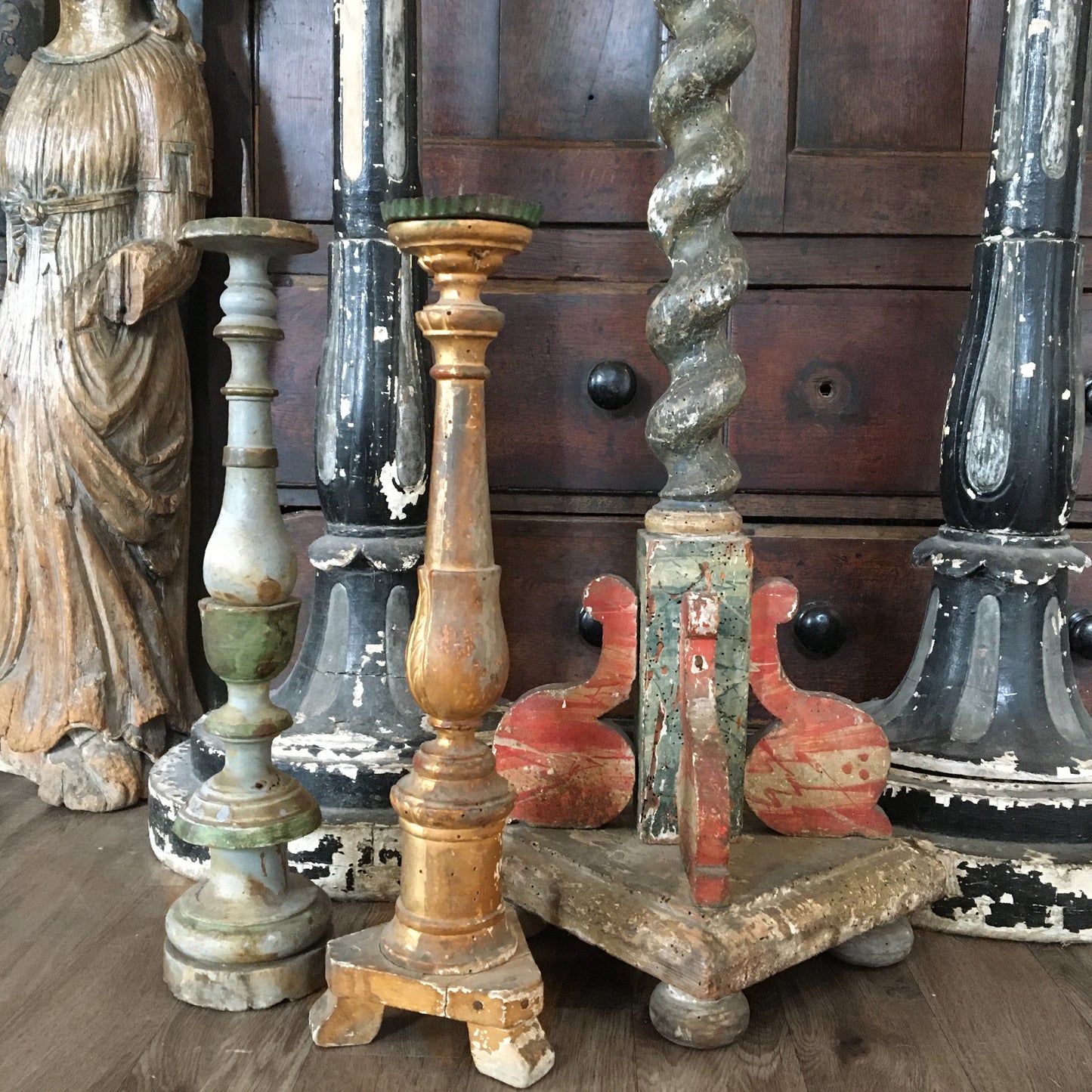 Eggshell Blue & Verdigris Green Italian Candlestick c.1580