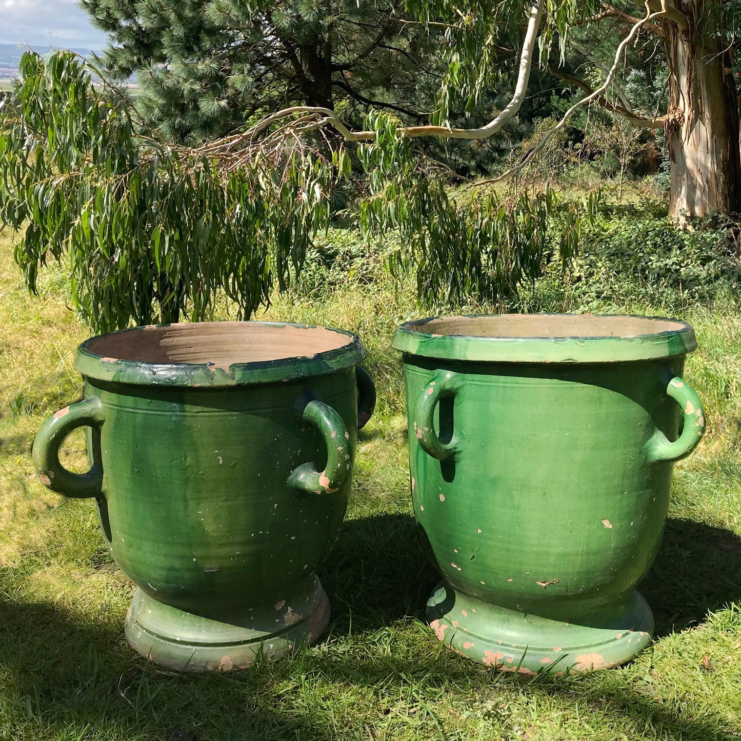 Pair of Green Glazed Castelnaudary Citrus Jardinieres c.1850