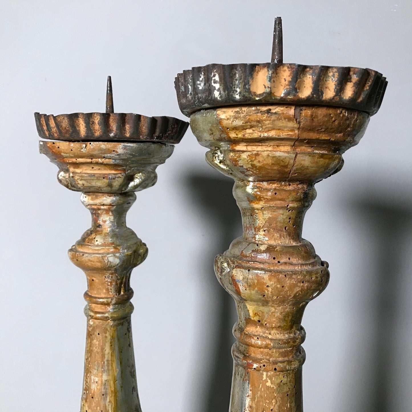 Pair of Early Silver Gilt Italian Candlesticks