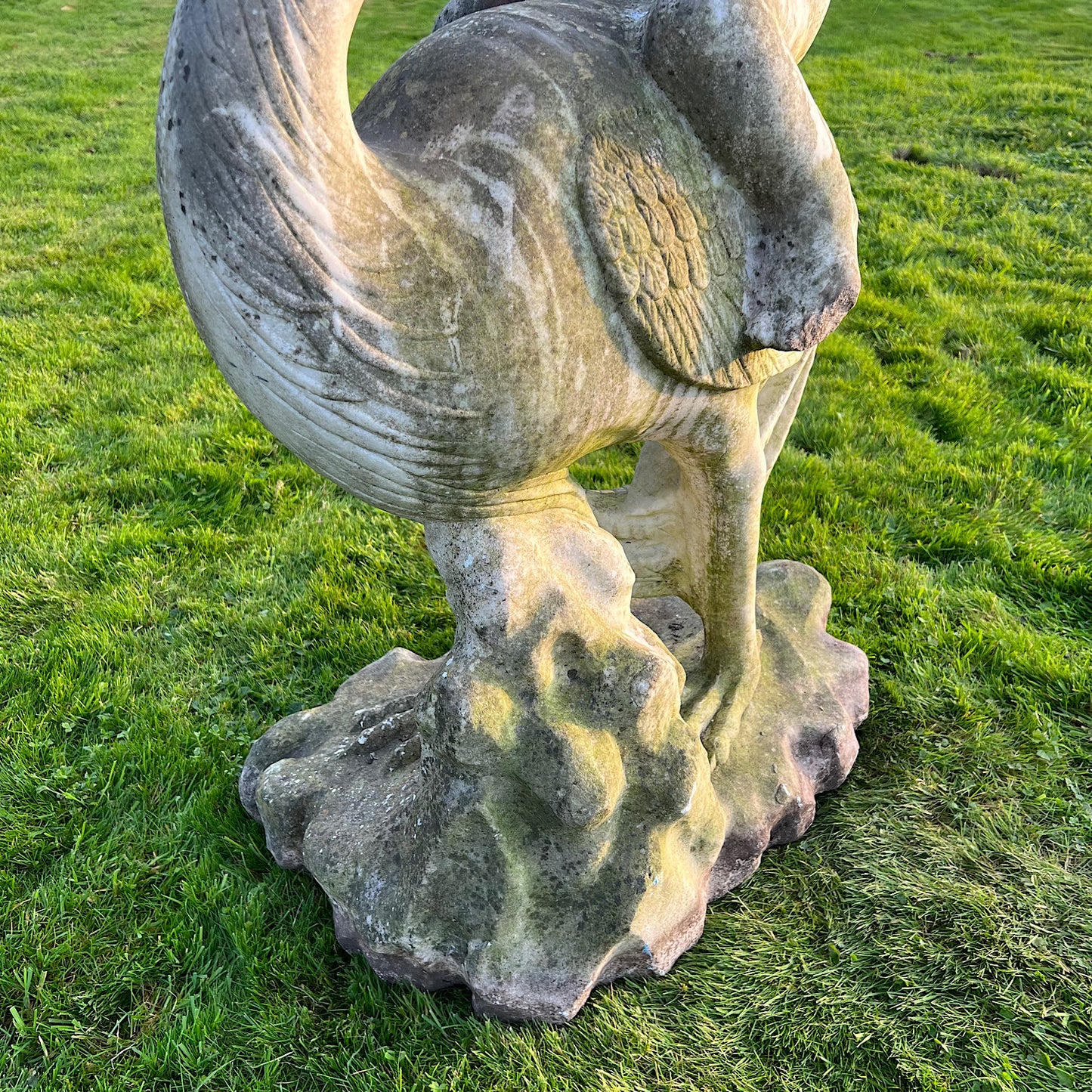 Large Marble Winged Putto & Stork Mid 20th Century