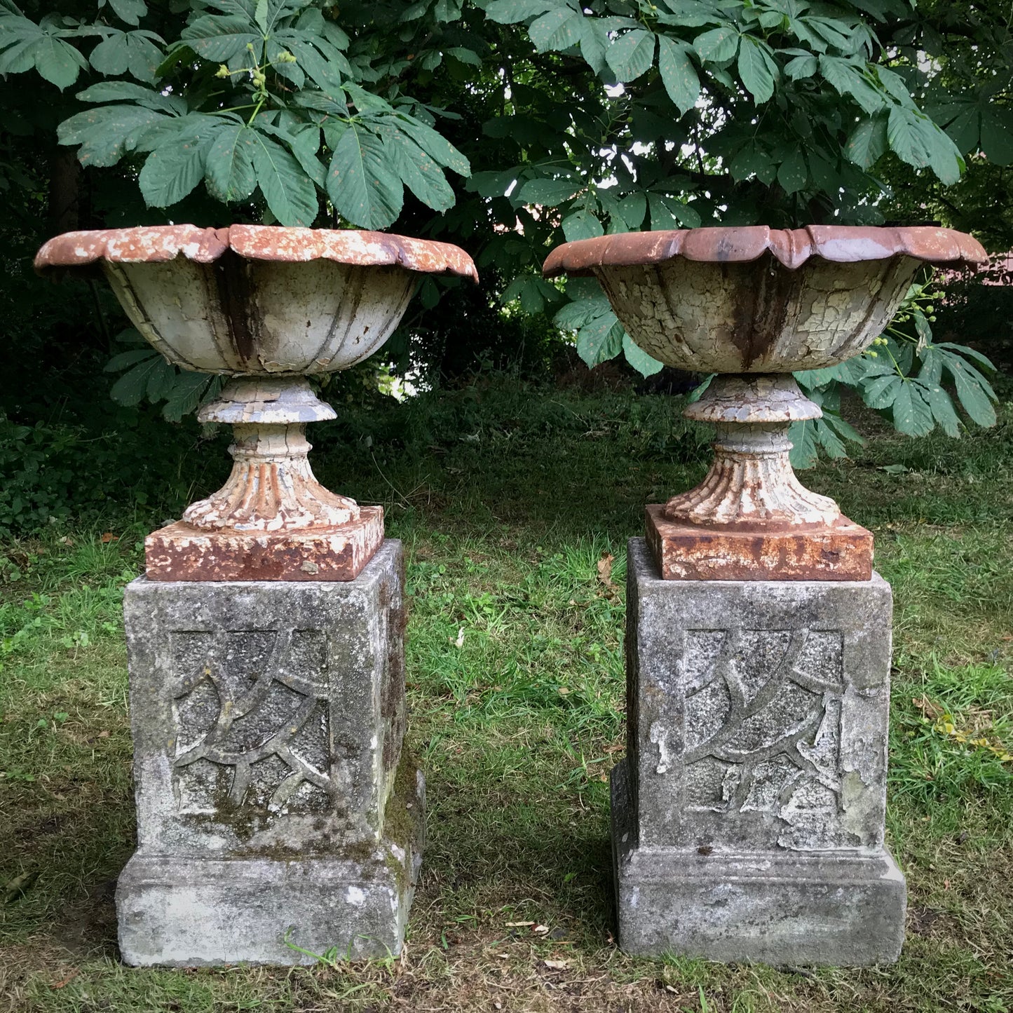 Pair of Handyside Urns with Aesthetic Movement Plinths c.1870
