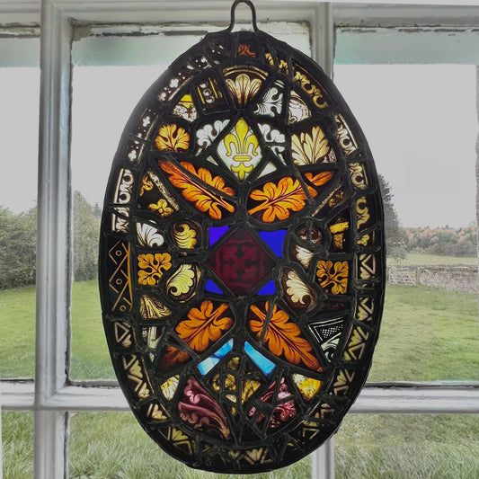 18th Century Medieval Stained Glass Window Roundel