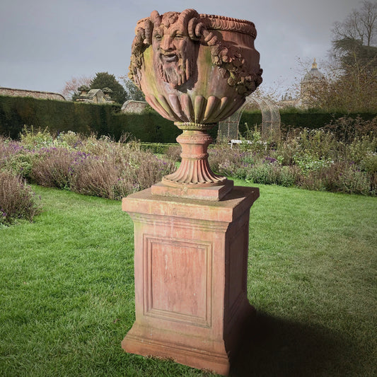 Terracotta Composite Satyr Urn and Plinth