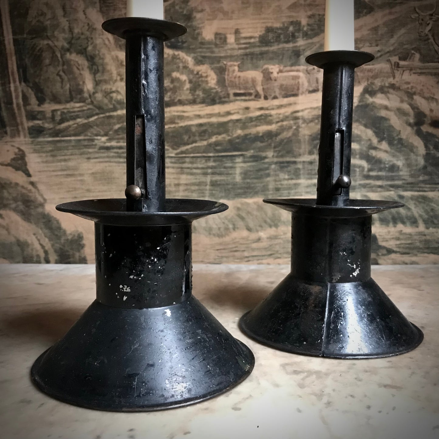 Rare Pair of Toleware Candlesticks c.1820