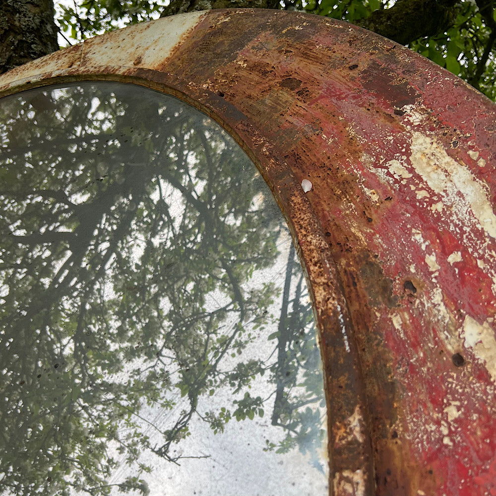 Industrial Convex Czech Railway Mirror Mid 20th Century