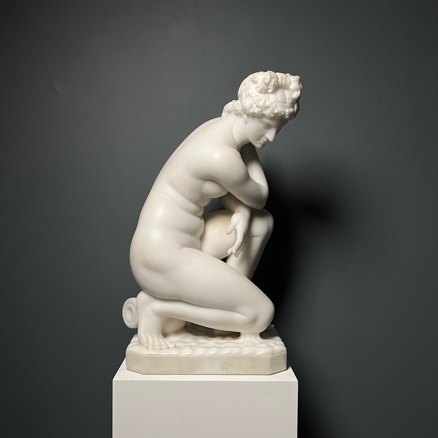 Italian Marble Statue of Crouching Venus 19th Century