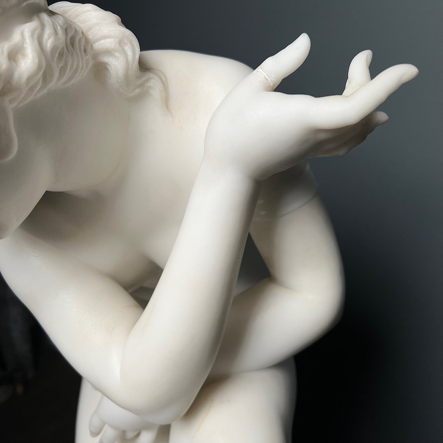 Italian Marble Statue of Crouching Venus 19th Century