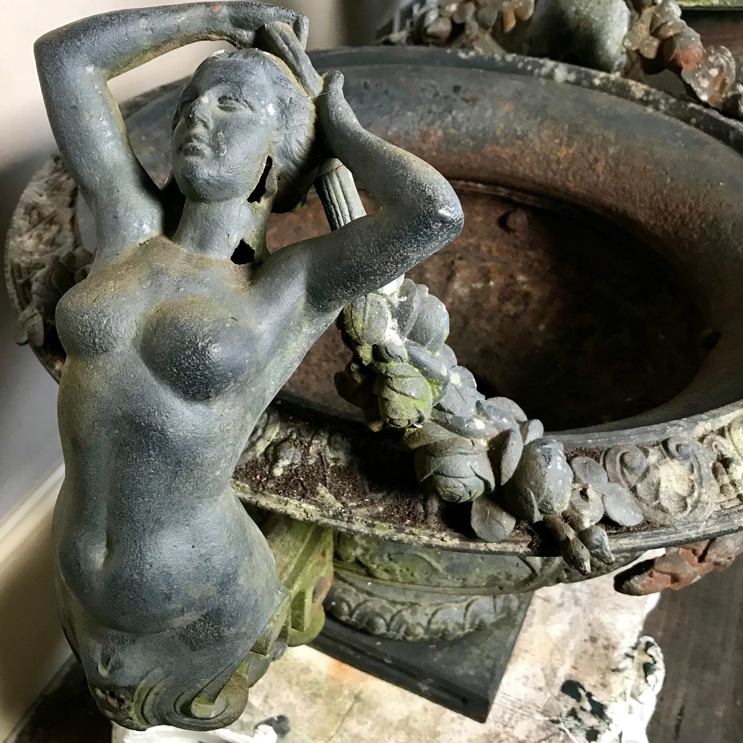 Pair of Grand Scale Cast Iron Urns