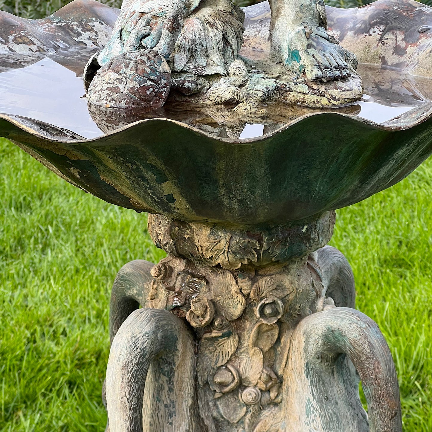 French Bronze Boy Holding Carp Fountain
