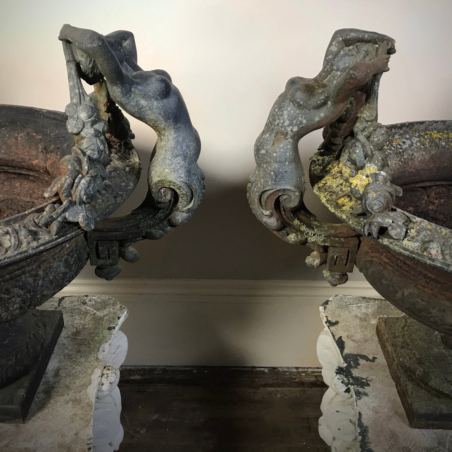 Pair of Grand Scale Cast Iron Urns