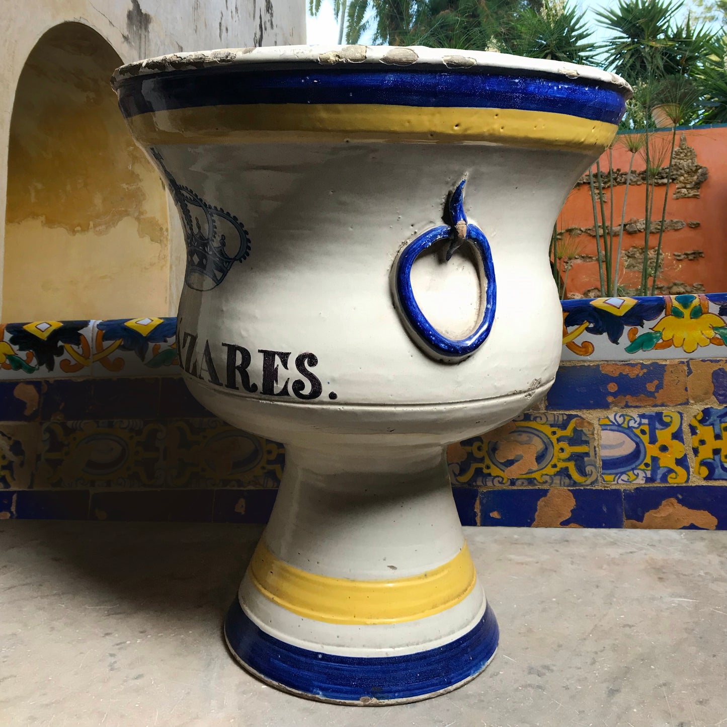 Three 19th Century Faience Spanish Campana Vases from the Real Alcázar de Sevilla (Royal Alcázar Palace of Seville)