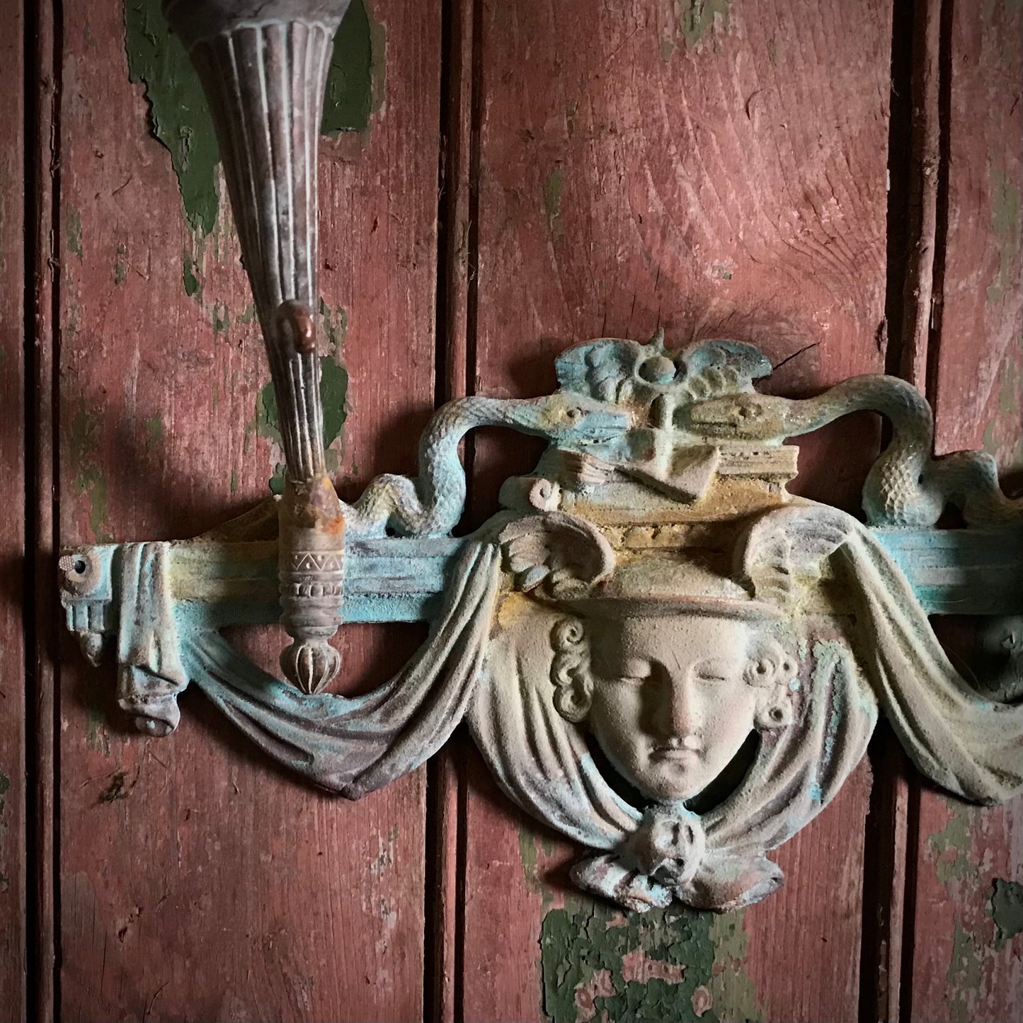 French Verdigris Bronze Mercury Wall Sconces Pair II