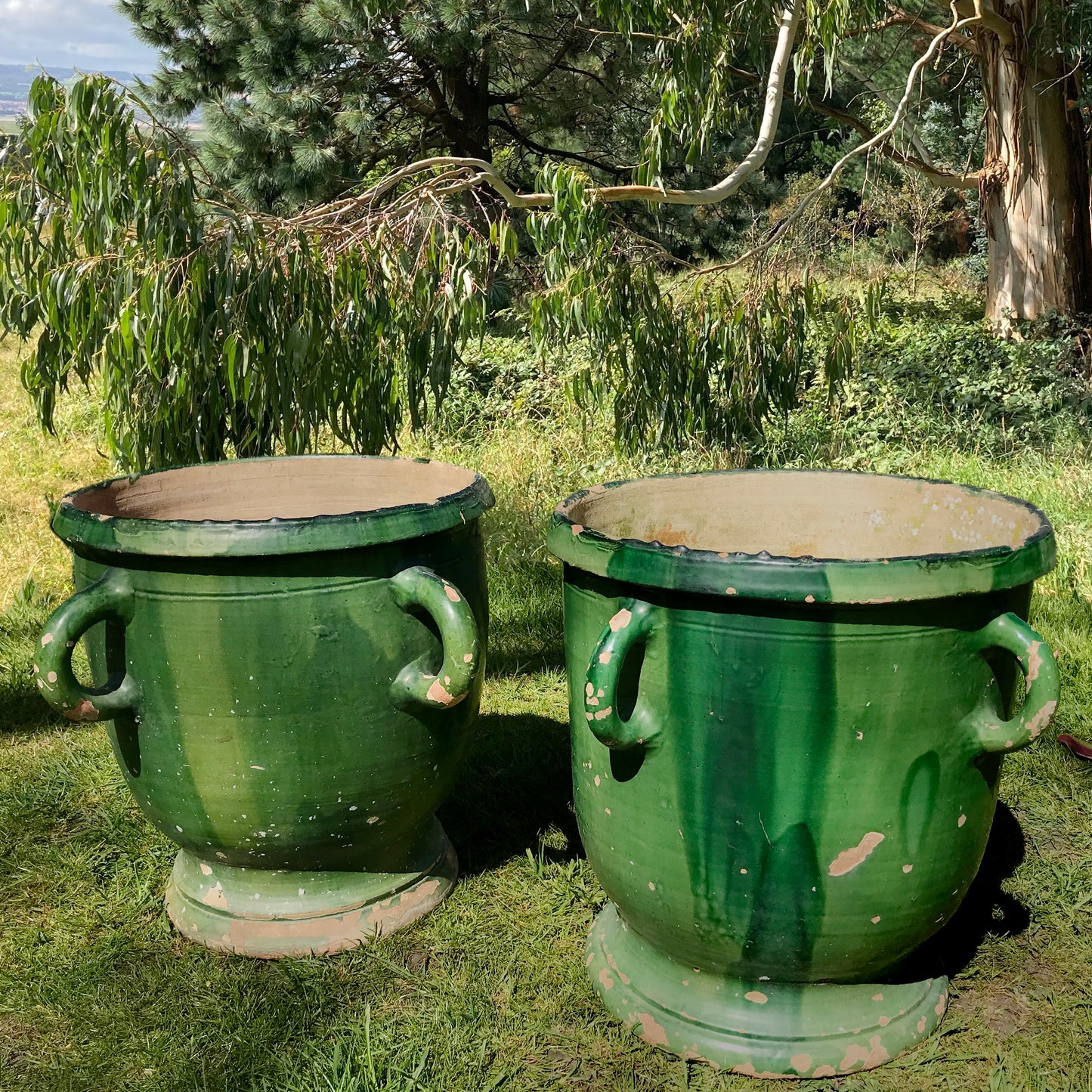 Pair of Green Glazed Castelnaudary Citrus Jardinieres c.1850