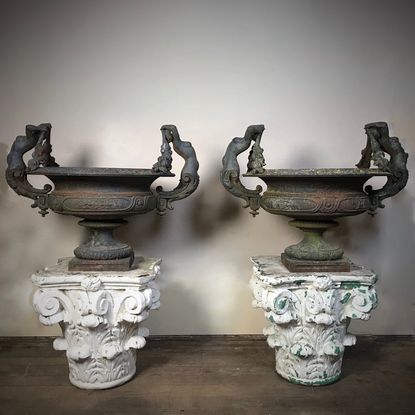 Pair of Grand Scale Cast Iron Urns