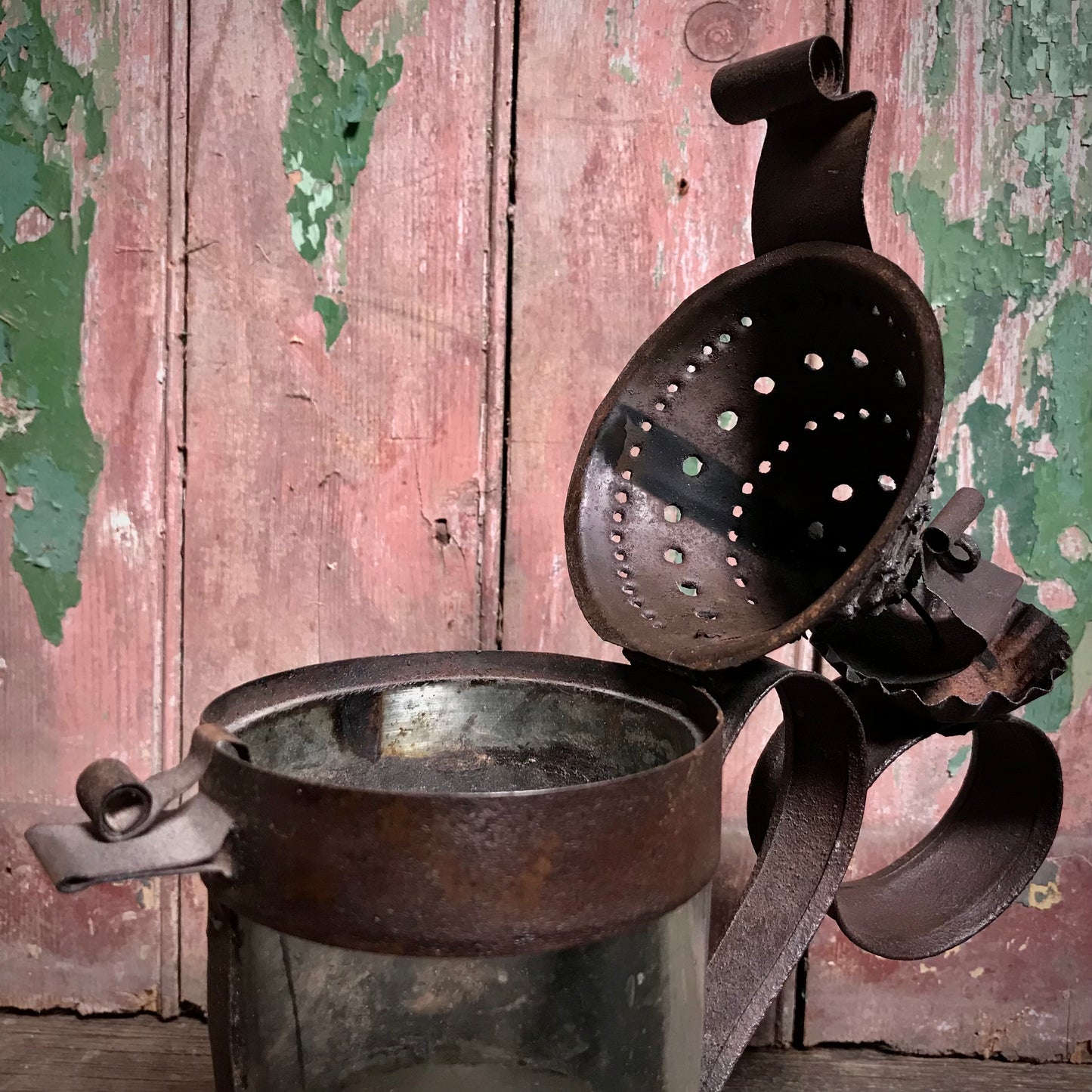 An 18th Century Pierced Sheet Iron Pendant “Tumbler” Lantern