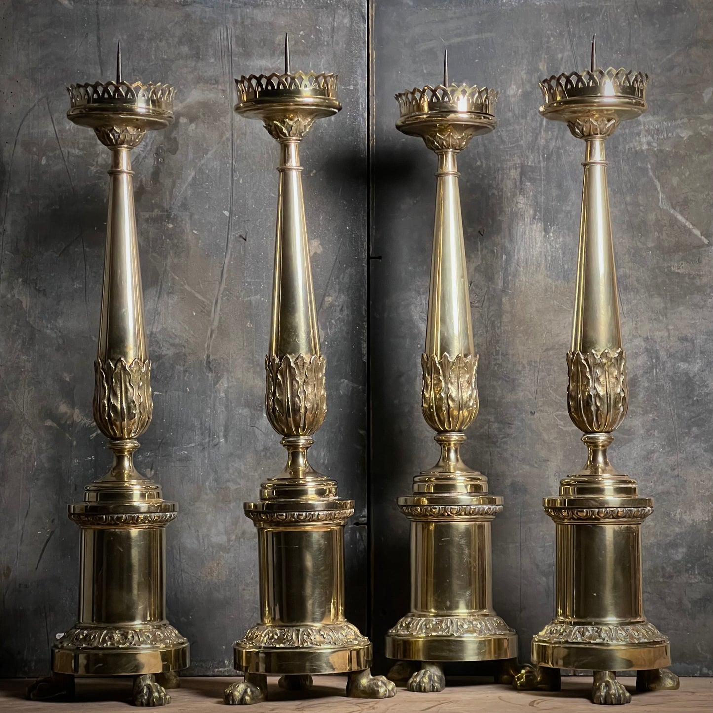 Set of Four Large Ecclesiastical Brass Altar Candlesticks c.1850
