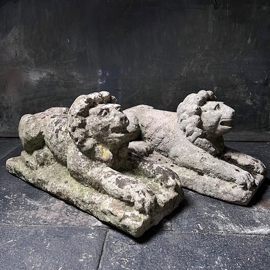 Pair of Medieval Recumbent Lions