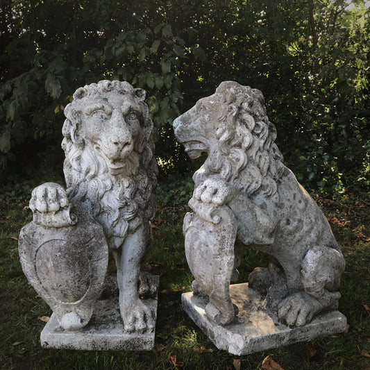 Pair of Impressive Seated Heraldic Lions