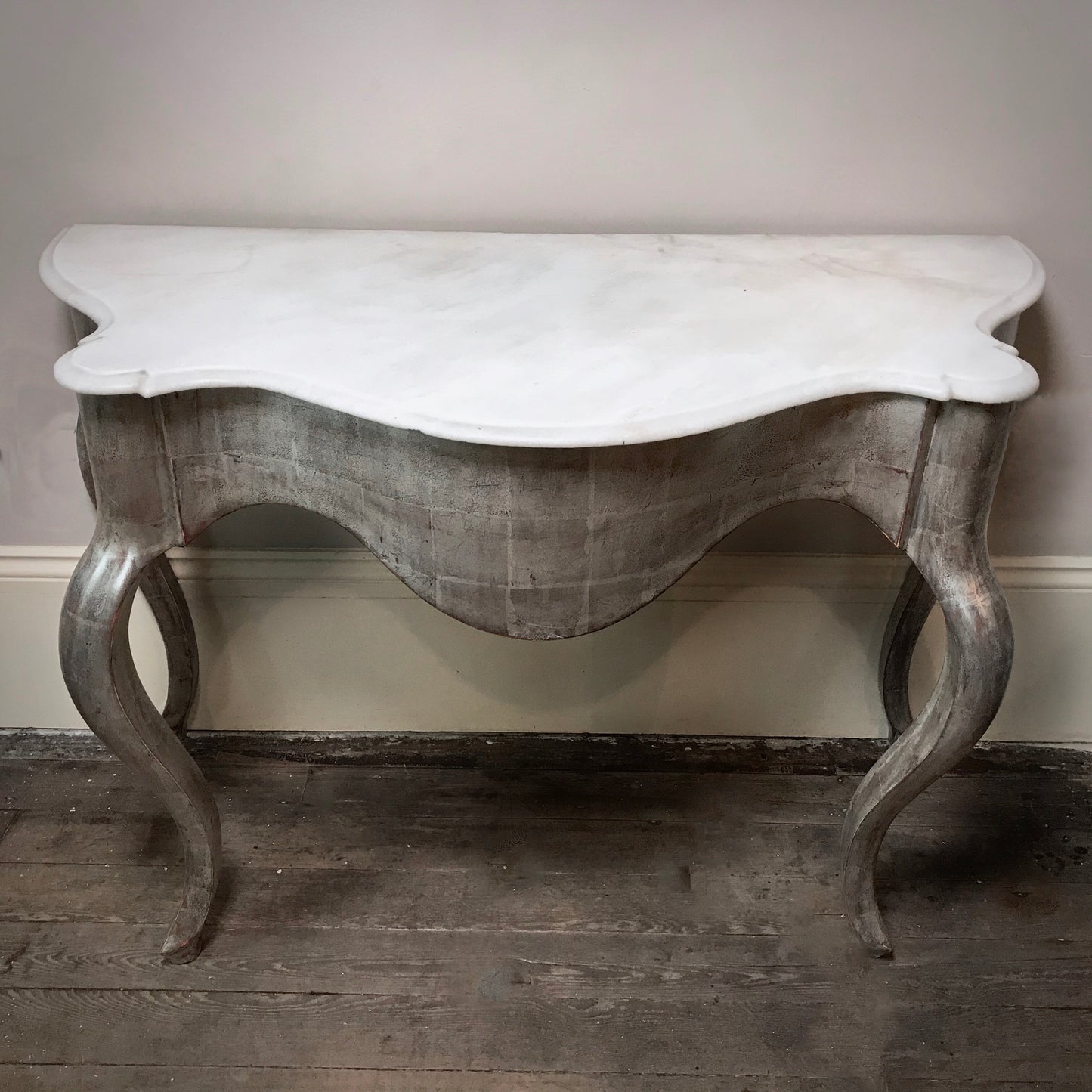 Silver-leafed Carrara Marble topped Spanish Console c.1820