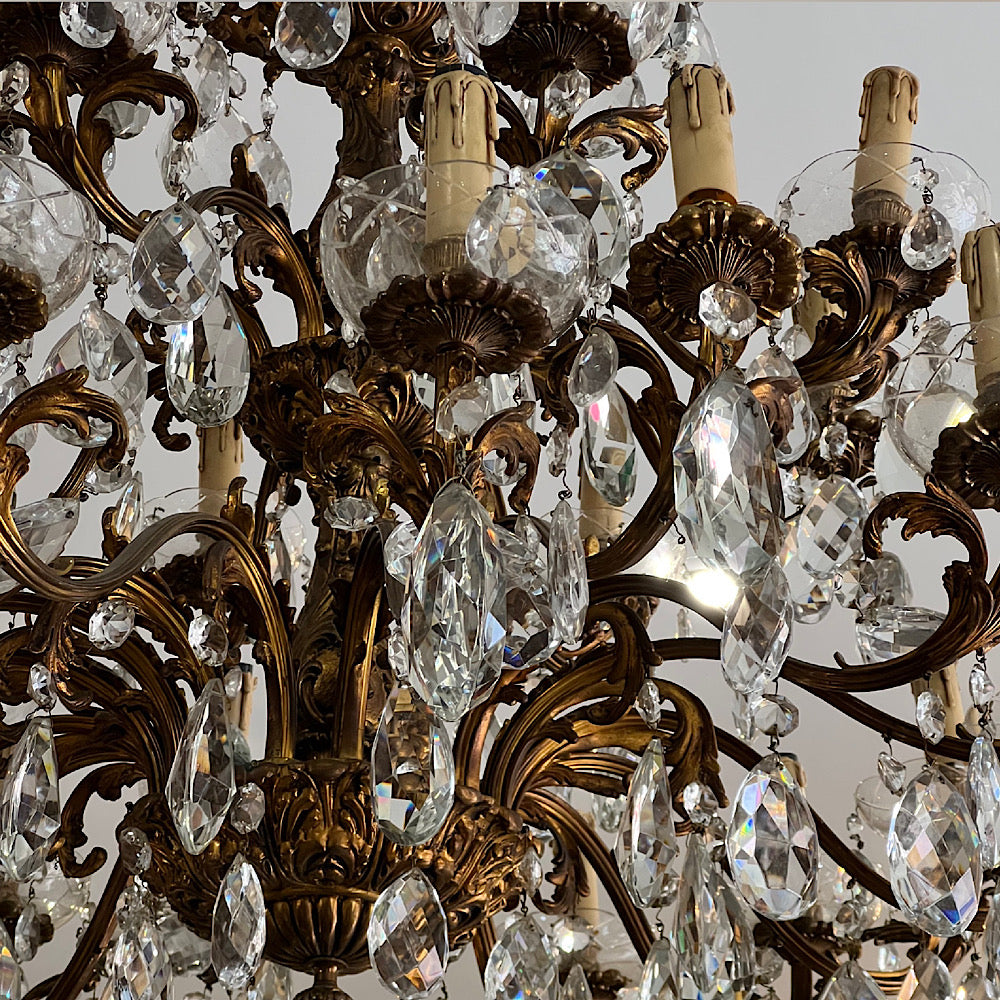Huge Italian Bronze and Crystal Chandelier c.1890