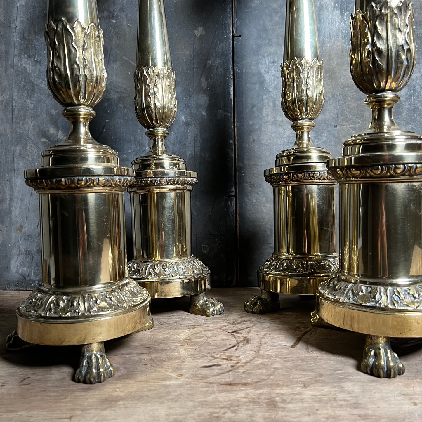 Set of Four Large Ecclesiastical Brass Altar Candlesticks c.1850