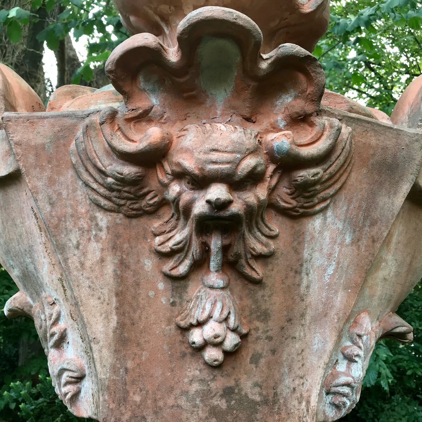 Allegorical Italian Terracotta Urn and Plinth
