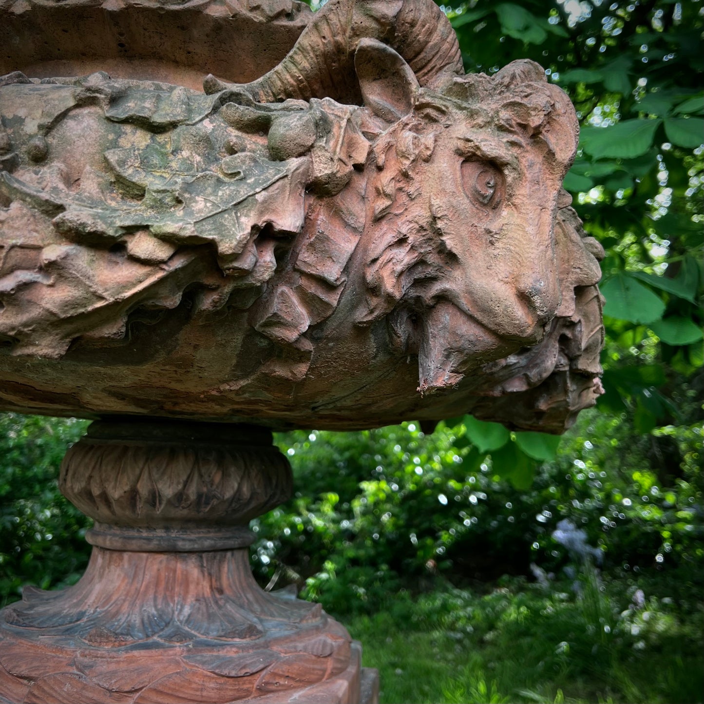 An Italian Neoclassical Style Terracotta Centrepiece Urn with Plinth