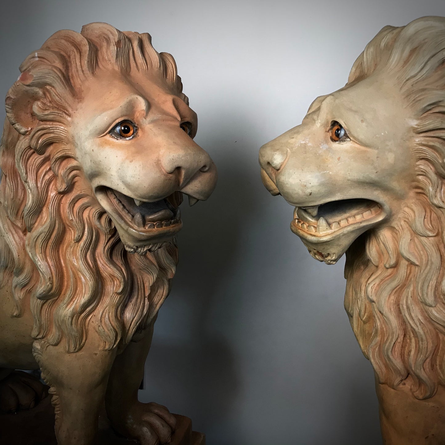 French Terracotta Lion Sculptures by Mandeville-Combeleran 1880-1905