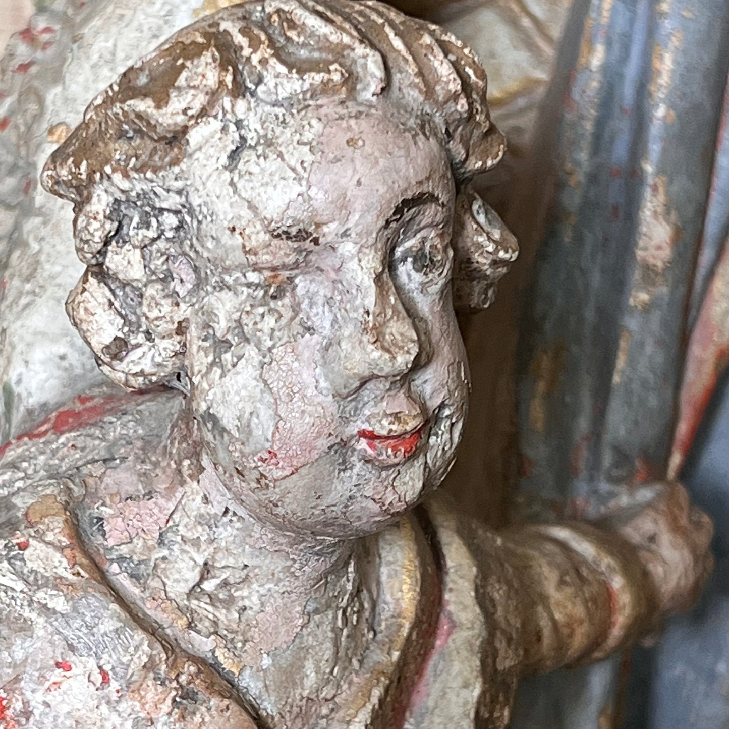 Italian Baroque Carved Stone and Polychrome Tabernacle with Angels c.1630