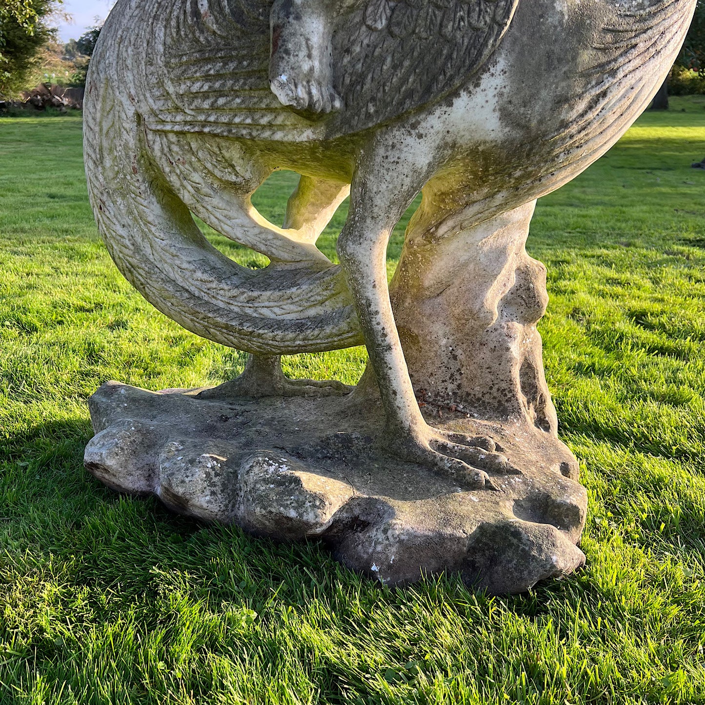 Large Marble Winged Cupid & Stork Statue Mid 20th Century