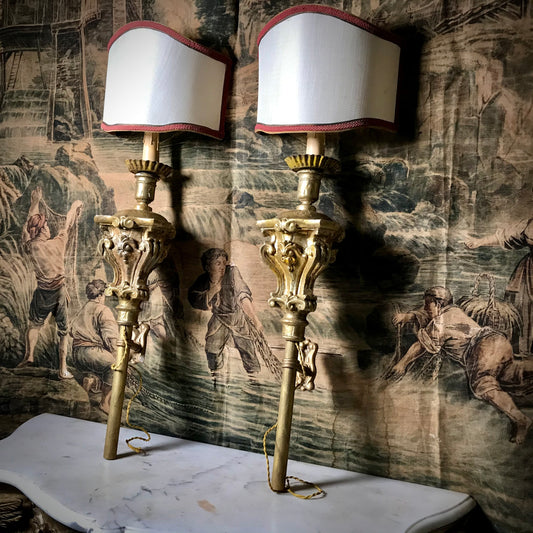 18th Century Italian Gilded Torchère Wall Lights