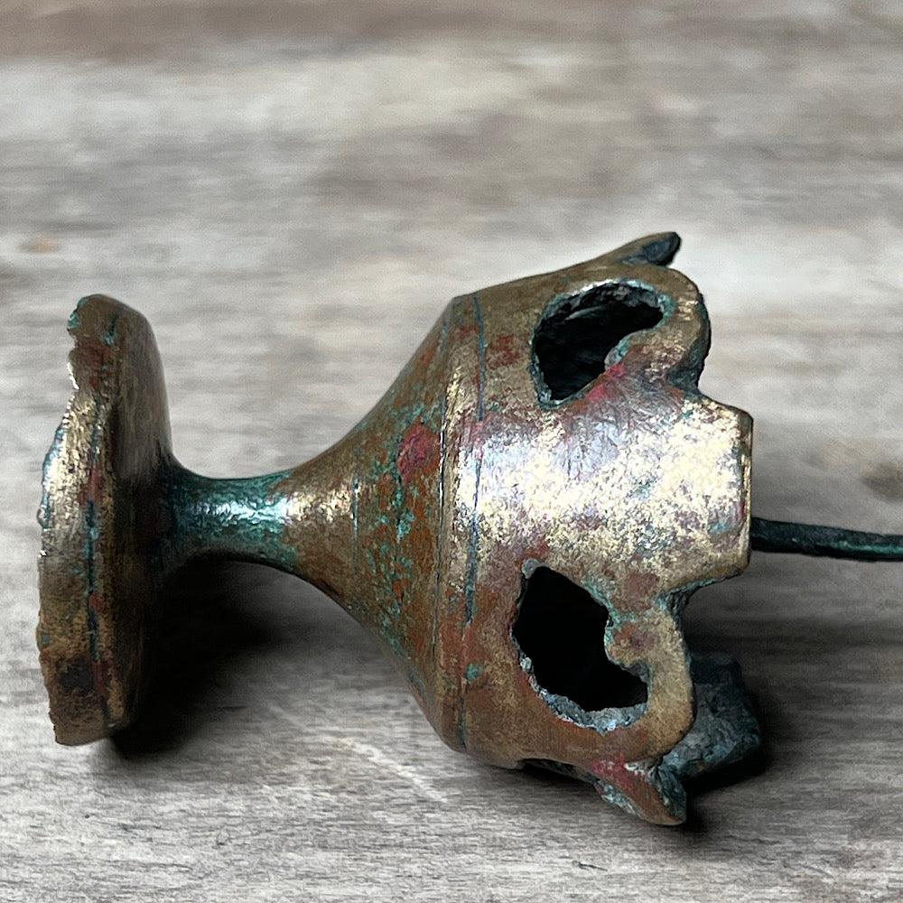 A Tiny 14th Century Gilt Bronze Pricket Travelling Candlestick