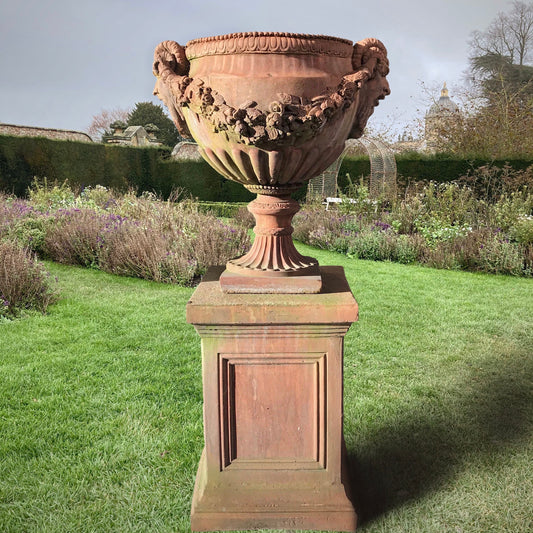 Terracotta Composite Satyr Urn and Plinth